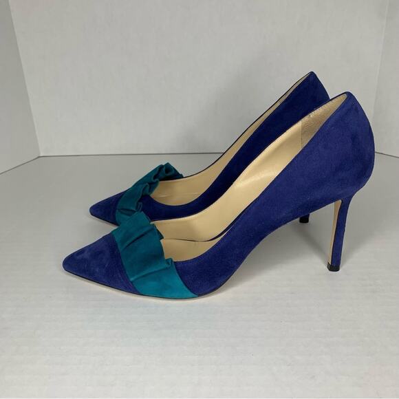Jimmy Choo Leena 85 pop blue and teal suede pointy pumps women’s size 39.5 - Picture 6 of 11